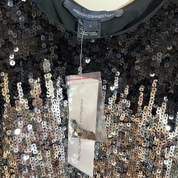 French Connection Estari ombre swing mini dress in silver & black Size L - Picture 3 of 7